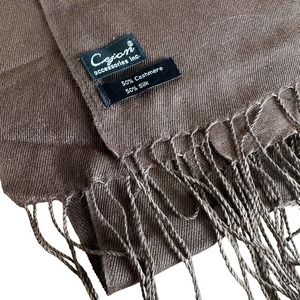 Cejon Cashmere-Silk Brown Fringe Scarf Soft Lightweight Pashmina-Style Shawl‎